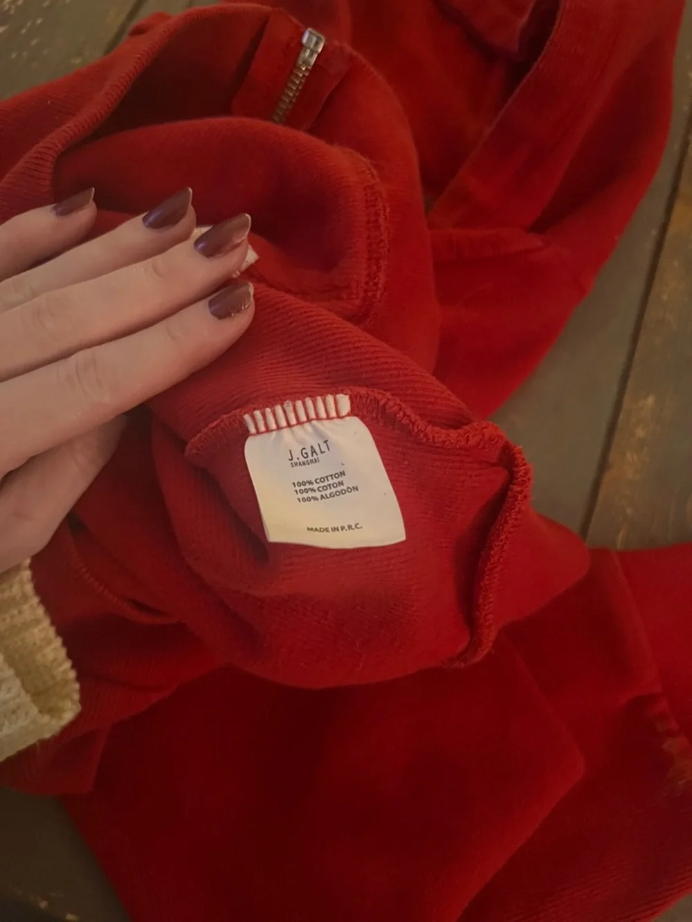 Brandy Melville Red Zip-Up Hoodie - Picture 3 of 4
